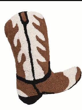 NWOT Cozy Brown and Cream Western Boot Throw Pillow - Soft Home Accent